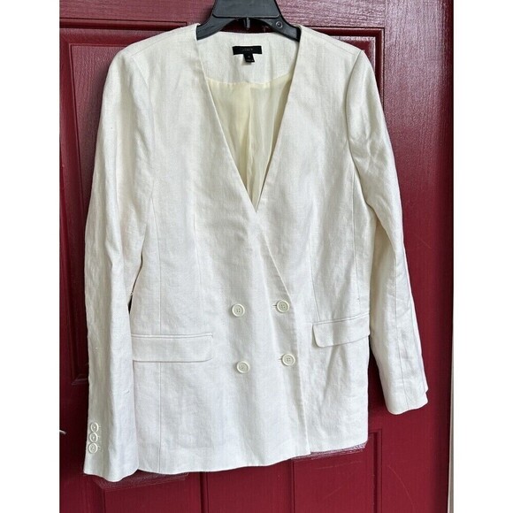 J Crew Size 12 Women’s Ivory Double Breasted Blazer Stretch 100% Linen - Picture 2 of 8